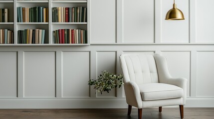Cozy reading nook with wall-mounted bookshelf home interior modern design calm environment intimate viewpoint inspired space
