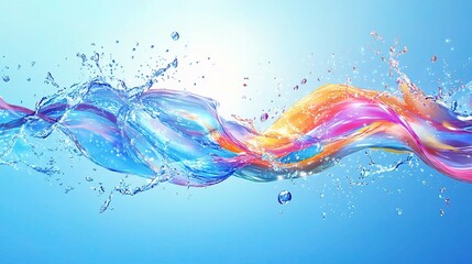 Fototapeta premium Vibrant Water Splash with Colorful Swirls and Bubbles in Background