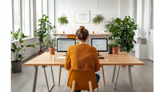 Tech entrepreneurs collaborate in open-plan workspace modern office digital environment urban setting innovative concept - Powered by Adobe