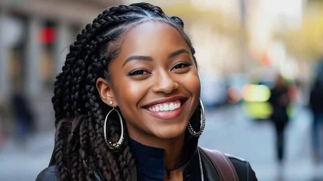 Businesswoman business woman smiling on a city street