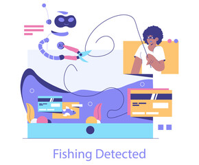 AI Cybersecurity. Flat Vector Illustration