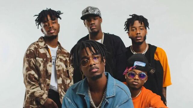 Boys group on a fashion photo shoot in studio