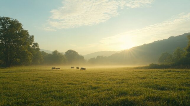 The Lord Is My Shepherd: the flock&rsquo;s peaceful rest in God&rsquo;s care, grazing in lush fields with gentle hills. Psalm 23.