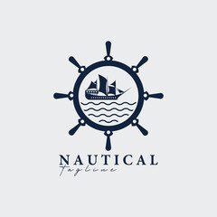 steering wheel ship wave logo vector illustration design