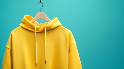 Yellow Hoodie on a Hanger with Clean Background.