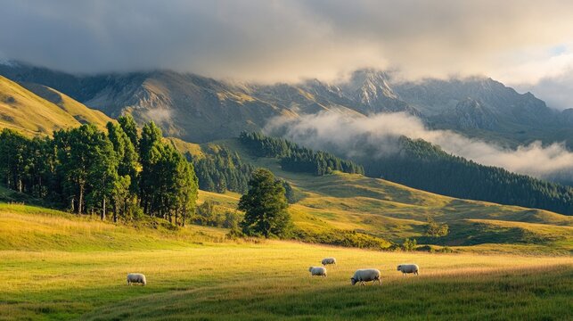 The Lord Is My Shepherd: the flock&rsquo;s peaceful rest in God&rsquo;s care, grazing in lush fields with gentle hills. Psalm 23.