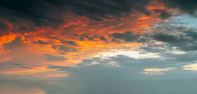 Colorful evening sky with dramatic clouds just after sunset