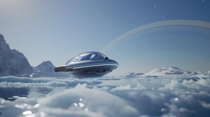 Advanced Spacecraft Hovering Over Uranus' Icy Terrain with Starry Background - Symbolizing Solar System Exploration