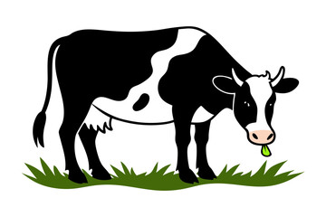 Cow Eating Grass Nature’s Process Displayed on White