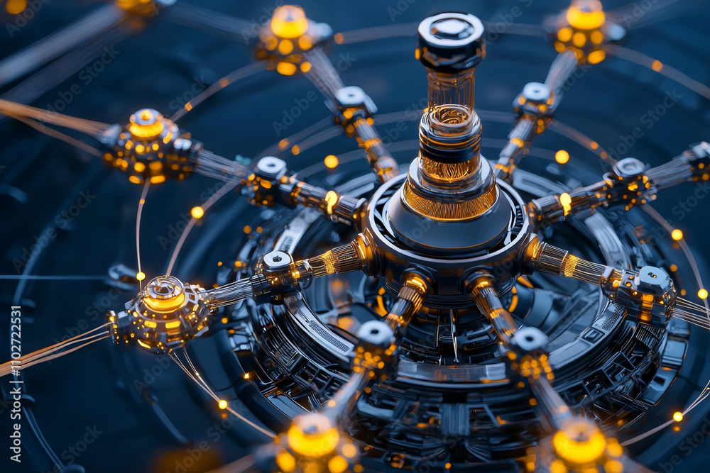 Wall mural empowering through technology. futuristic quantum computing hub with glowing elements and intricate 