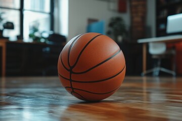 Fototapeta premium Basketball in the office among chairs and desks
