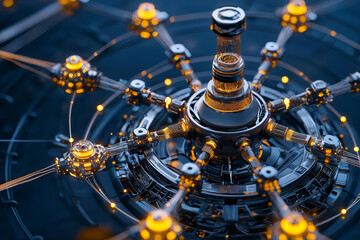 Empowering through technology. futuristic quantum computing hub with glowing elements and intricate design, showcasing advanced technology and innovation