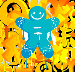 Gingerbread Man Christmas Cookie graffiti. Abstract modern street art decoration performed in urban painting style.