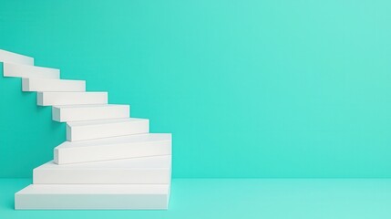 Obraz premium Success prosperity and hard work, A minimalist, modern staircase in white against a vibrant teal background, creating a striking visual contrast.