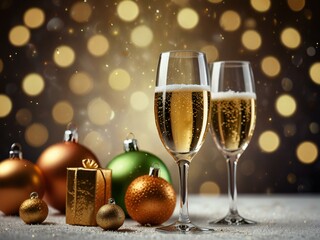 champagne and christmas decorations