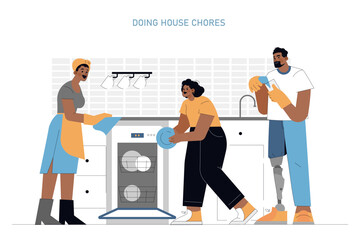 One Day Of Delivery Person. Flat Vector Illustration