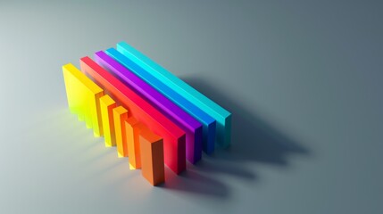 Obraz premium A sleek abstract 3D rendering of colorful rectangular blocks arranged in a descending gradient pattern. The vibrant colors and smooth design make it ideal for business, data visualization, and modern