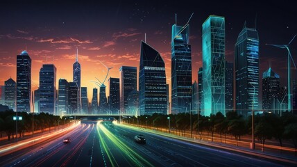 Obraz premium Neon Metropolis at Dusk