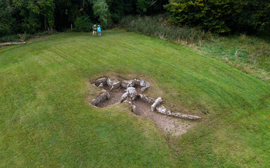 Nympsfield Long Barrow prehistoric Neolithic burial site at Coaley Peak, Gloucestershire, England.  Cotswold Severn type around 4800 years old
