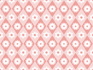 Cute seamless pink plaid with flower pattern. Diamond pattern with flower print in palette of pink. Vector design high quality.
