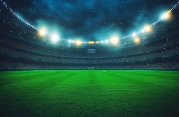Exciting Nighttime Sports Event in a Vast Stadium with Green Grass Field