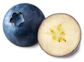 Blueberry fruit with leaf isolated on white background, Fresh Blueberry on White Background With...