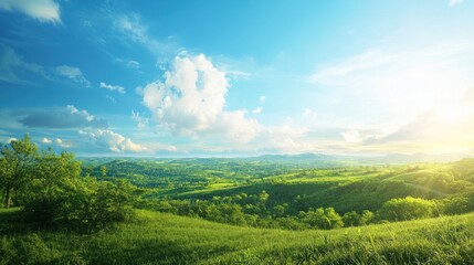 Naklejka premium Landscape featuring hopeful elements like bright skies, lush greenery, or a serene view