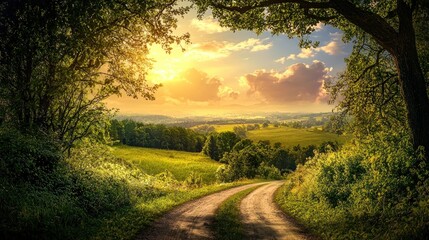 Fototapeta premium Landscape featuring hopeful elements like bright skies, lush greenery, or a serene view