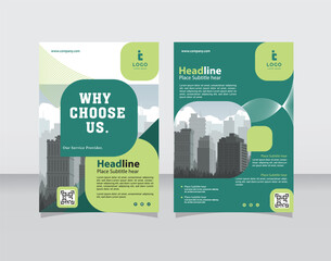 Template vector design for Brochure, Annual Report, Magazine, Poster, Corporate Presentation, Portfolio, Flyer, infographic, layout modern with Green color size A4, Front and back, Easy to use.