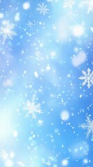 Snowflakes gently falling in a serene cartoon winter wonderland background