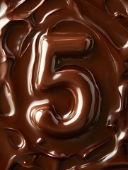 Number 5 elegantly displayed in rich, glossy chocolate from a top view perspective