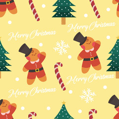 Hand drawn flat christmas seamless pattern design. Cute kawaii style. Suitable for wallpaper, backdrop, wrapping paper, children product, etc