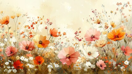 A vibrant watercolor illustration of blooming flowers in soft pastel colors.