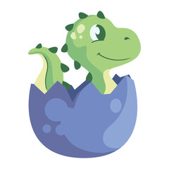 green cute dinosaur baby in egg