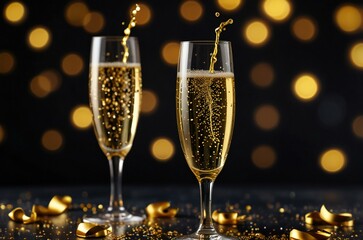 champagne and christmas decorations