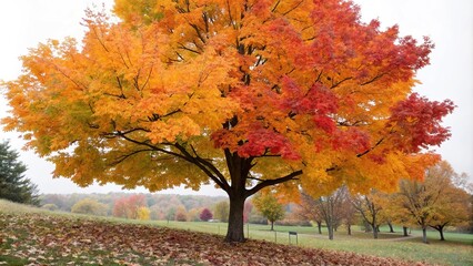 Dazzling abstract colorful autumn tree with iridescent leaves, shimmering leaves, colorful autumn, abstract art, swirling colors
