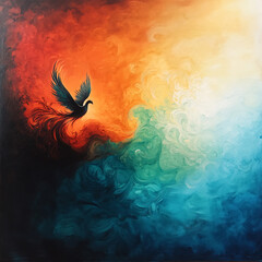 Obraz premium Phoenix Rising Abstract Bird in Flight, Vibrant Colors