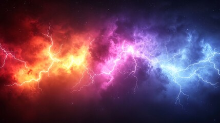 Powerful Cosmic Storm with Dramatic Lightning Bolts in Turbulent Sky