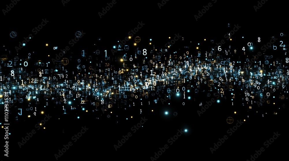 Fototapete binary digits scattered like constellations on a black sky background