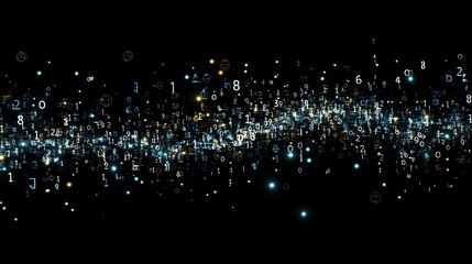 Binary digits scattered like constellations on a black sky background