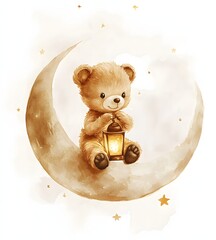Cute Teddy Bear with lantern on the Moon

 