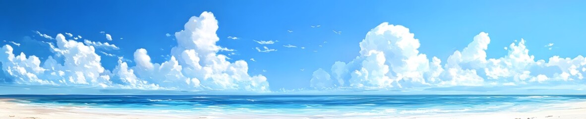 Blue Sky and White Clouds Over the Ocean


