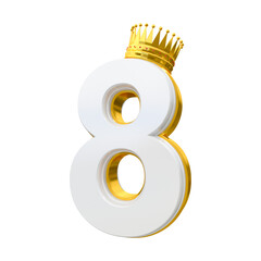 A 3d white number 8 with gold crown for women's day