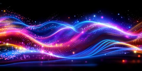 Fototapeta premium Abstract Neon Waves Background with Blurry Glowing Lines and Spiritual Energy Concept