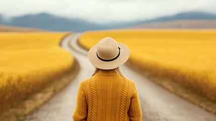A person standing in an open field with a local road in the morning, ready to embrace new possibilities, symbolizing fresh air and new beginnings