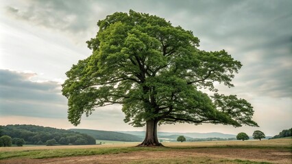 Majestic tree standing alone in a clearing, nature, open space, tree, clear sky, sunny day