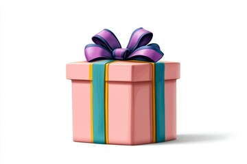 Fototapeta premium A flat design of a single gift box with a ribbon and bow, drawn with vibrant colors on a white background