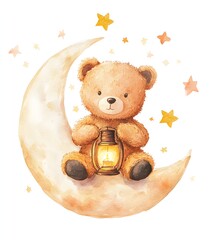 Cute Teddy Bear with lantern on the Moon

  