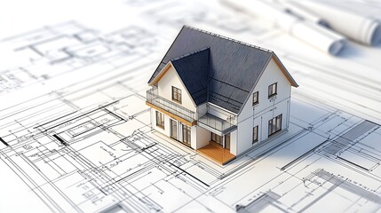 3d illustration of a modern cottage concept found on blueprints
