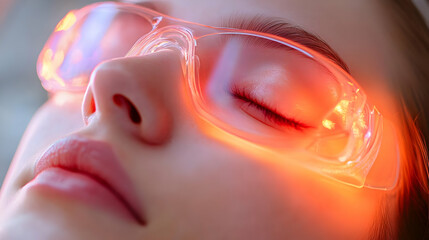 Illuminated Face Closeup, Abstract Background Image